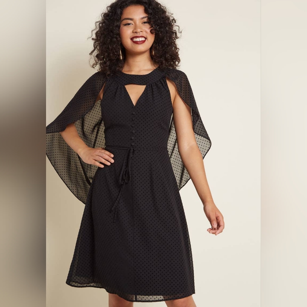 Modcloth "Icing on the Cape" Dress in black polka dot Size 2X